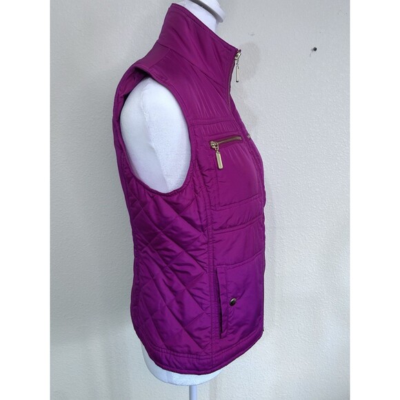 Chico's Women's Size 0 Pink Gold Puffer Sleeveless Pocket Vest Gold Zippers - Picture 3 of 8